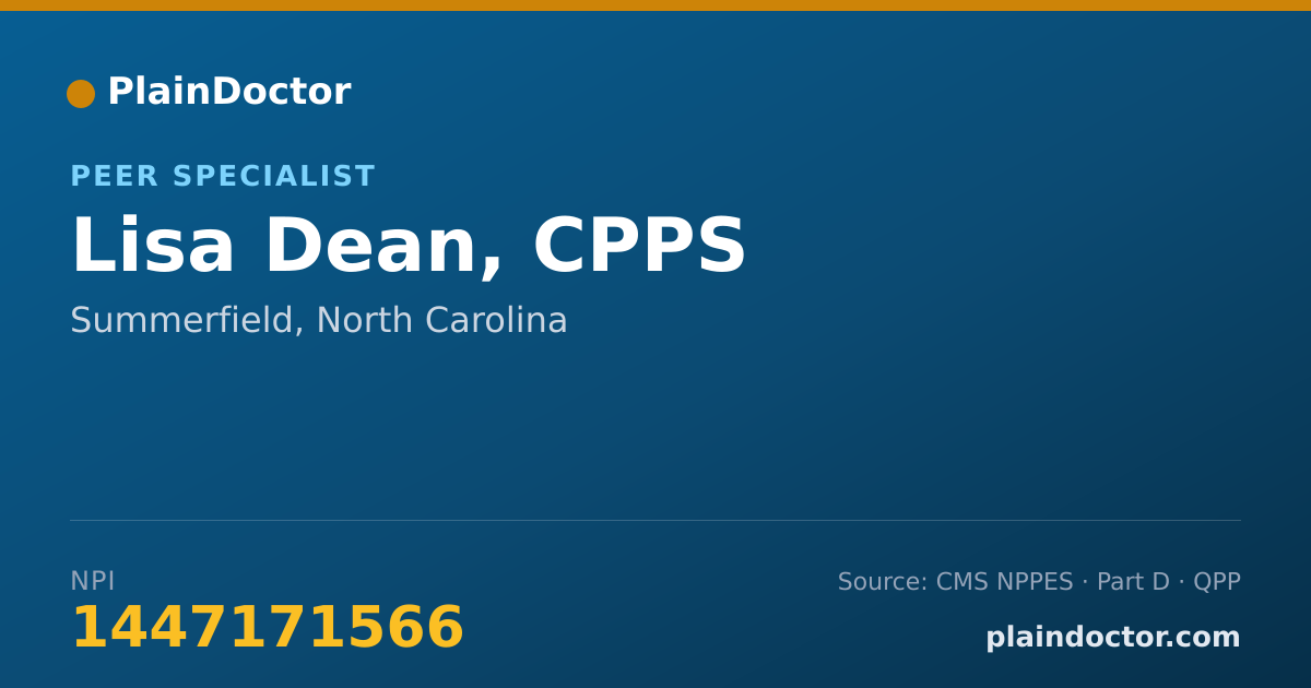 Shareable card for Lisa Dean, CPPS - Peer Specialist, Summerfield, NC