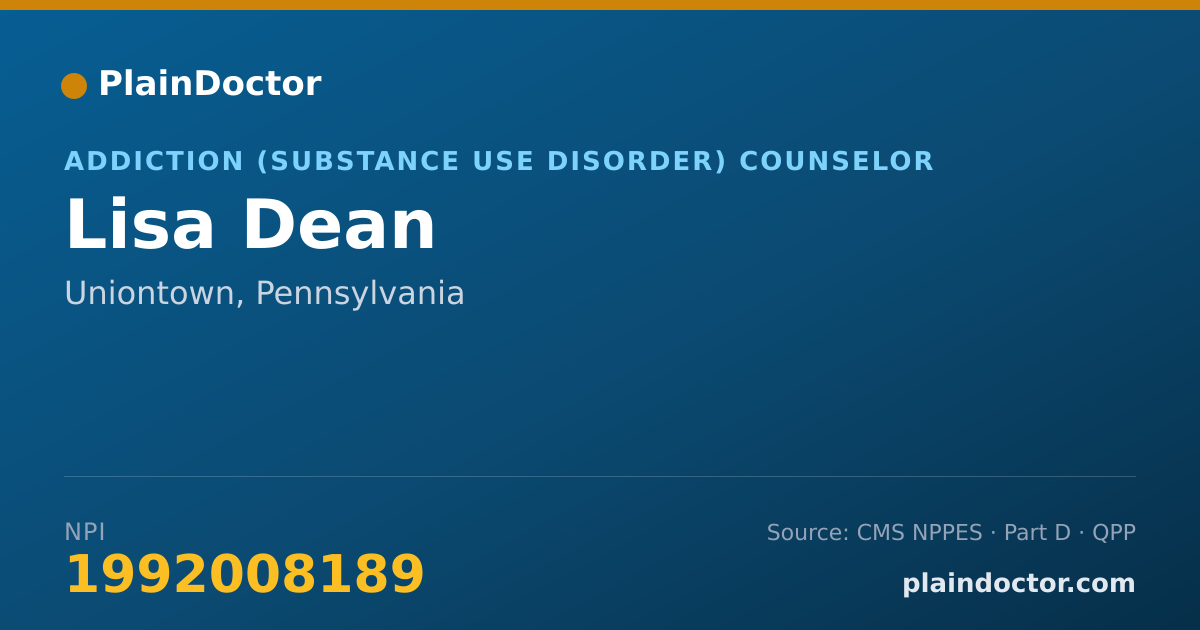 Shareable card for Lisa Dean - Addiction (Substance Use Disorder) Counselor, Uniontown, PA