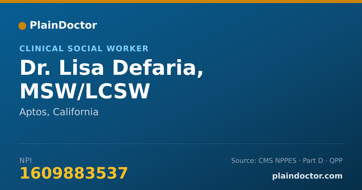 Shareable card for Lisa Defaria, MSW/LCSW - Clinical Social Worker, Aptos, CA