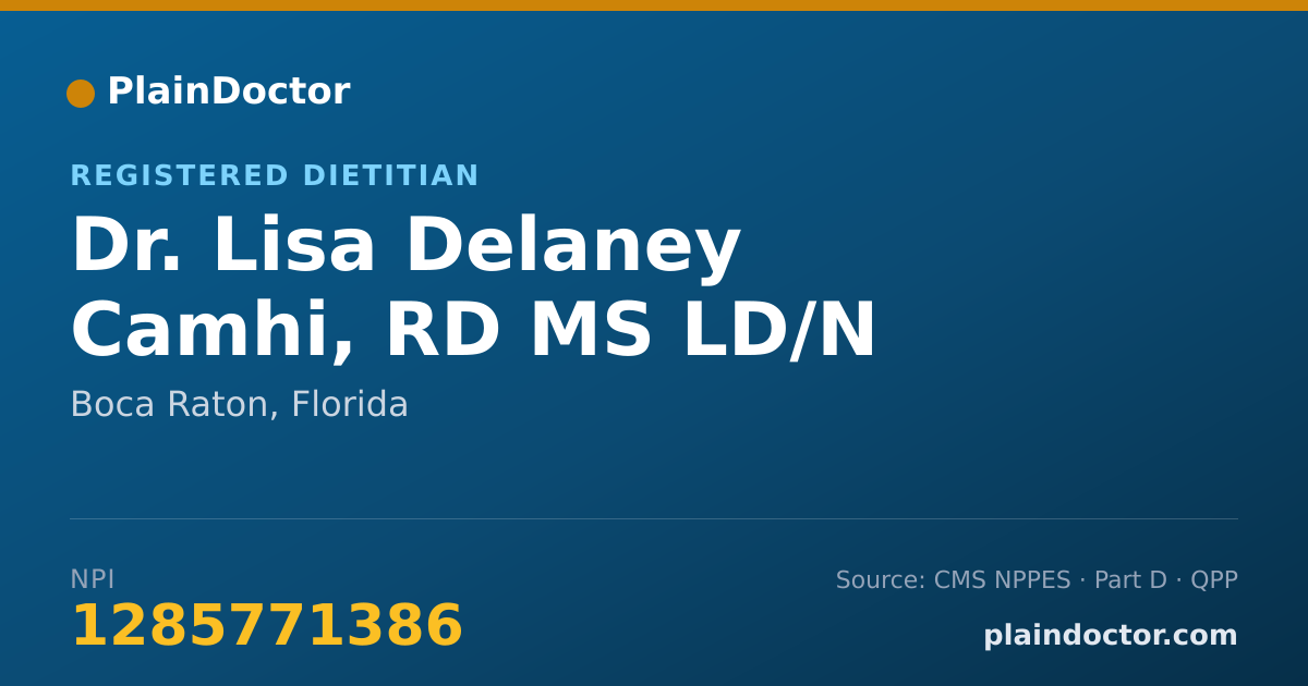 Shareable card for Lisa Delaney Camhi, RD MS LD/N - Registered Dietitian, Boca Raton, FL
