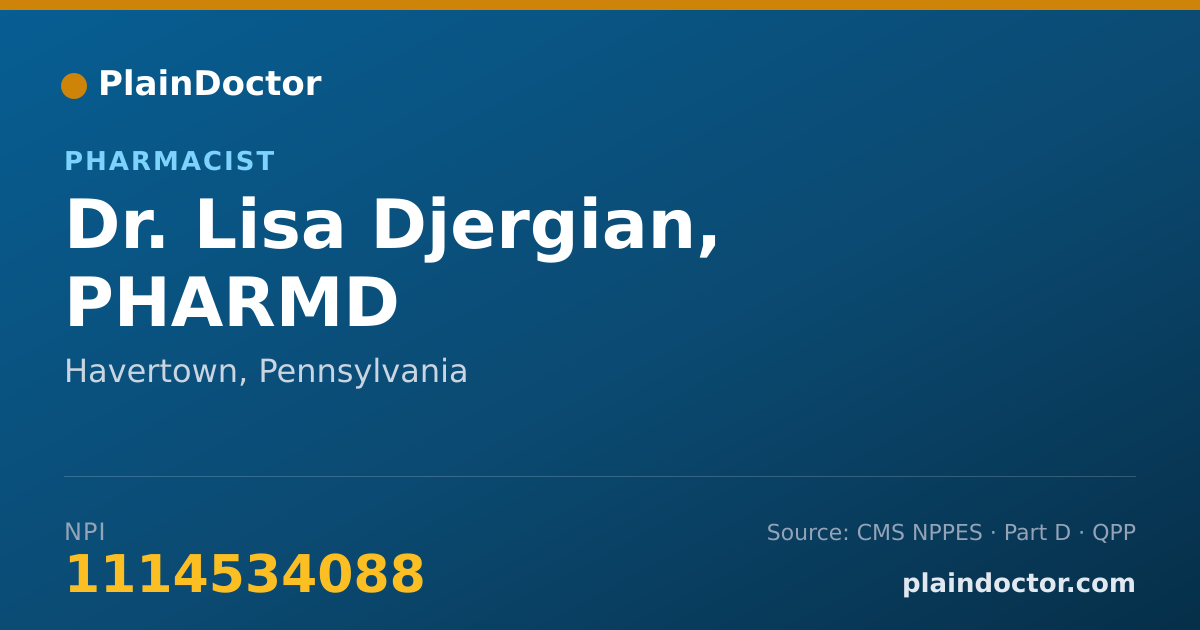 Shareable card for Lisa Djergian, PHARMD - Pharmacist, Havertown, PA