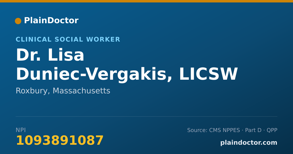 Shareable card for Lisa Duniec-Vergakis, LICSW - Clinical Social Worker, Roxbury, MA