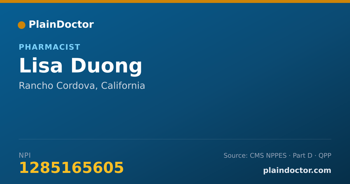 Shareable card for Lisa Duong - Pharmacist, Rancho Cordova, CA