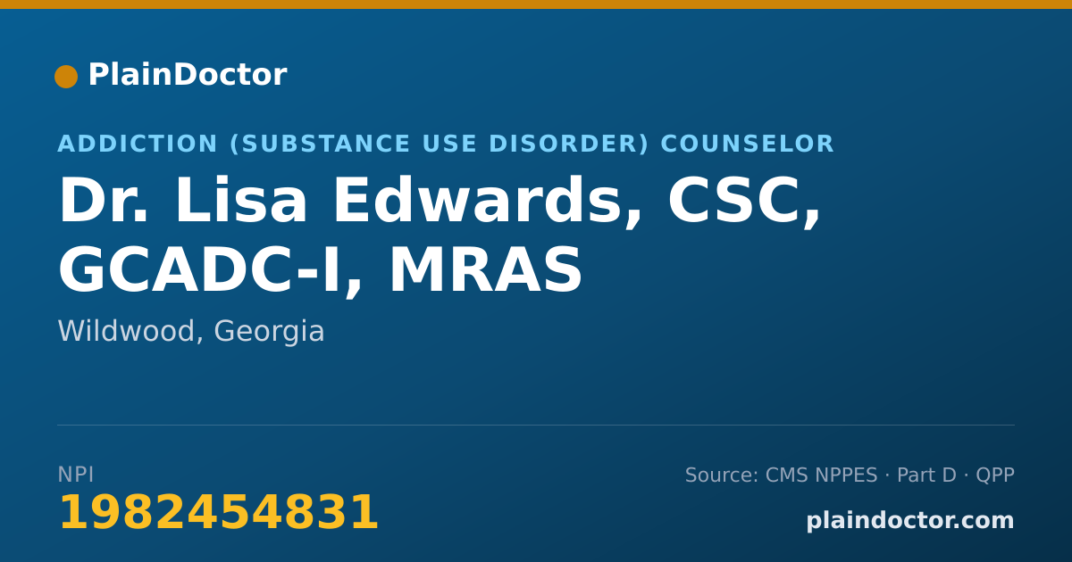 Shareable card for Lisa Edwards, CSC, GCADC-I, MRAS - Addiction (Substance Use Disorder) Counselor, Wildwood, GA