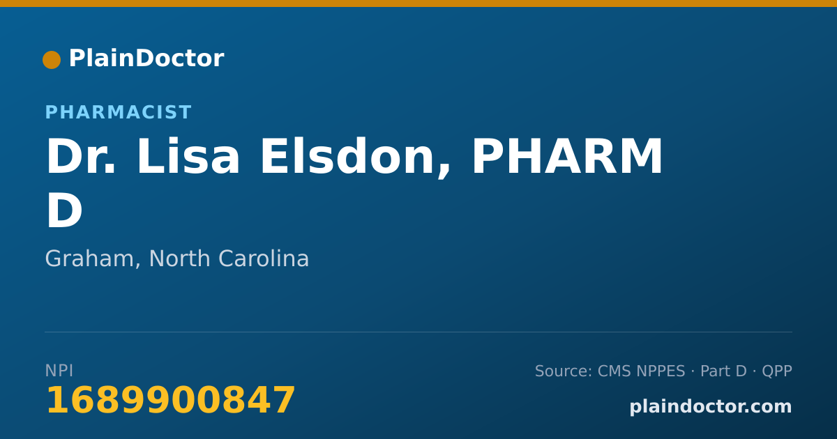 Shareable card for Lisa Elsdon, PHARM D - Pharmacist, Graham, NC