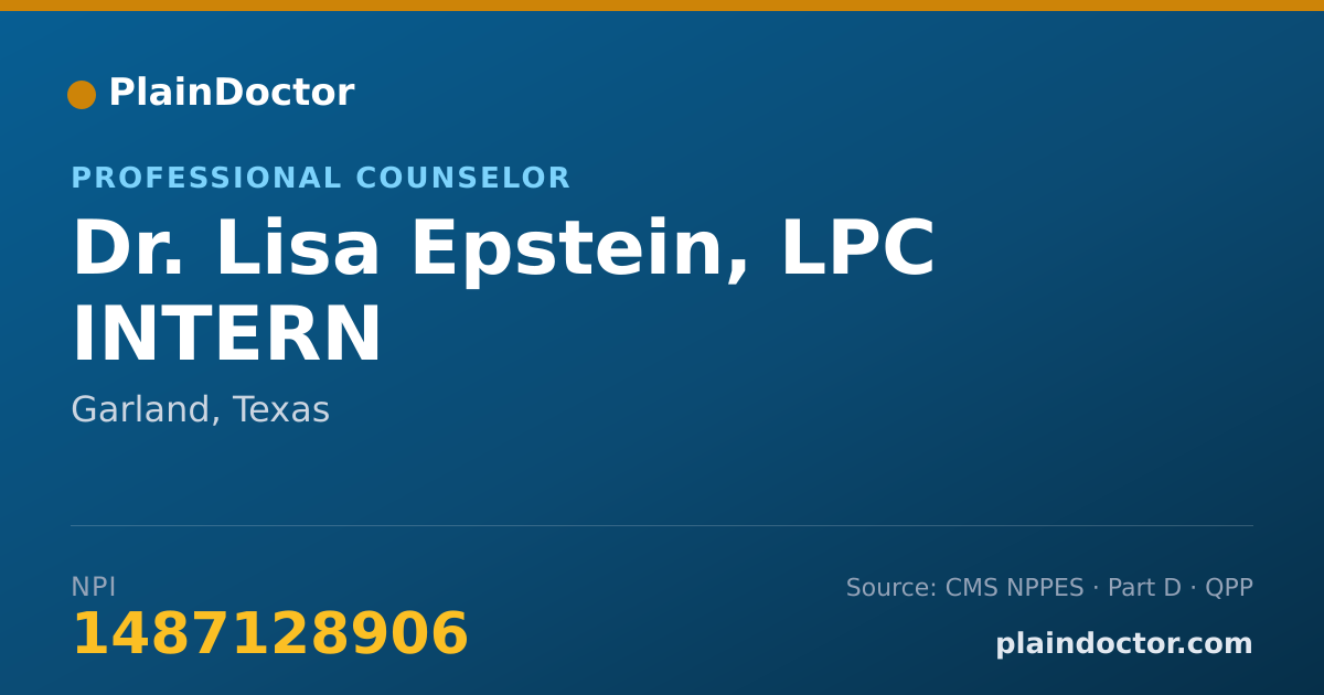 Shareable card for Lisa Epstein, LPC INTERN - Professional Counselor, Garland, TX