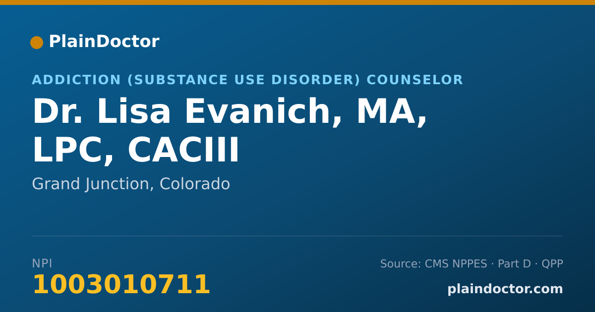 Shareable card for Lisa Evanich, MA, LPC, CACIII - Addiction (Substance Use Disorder) Counselor, Grand Junction, CO