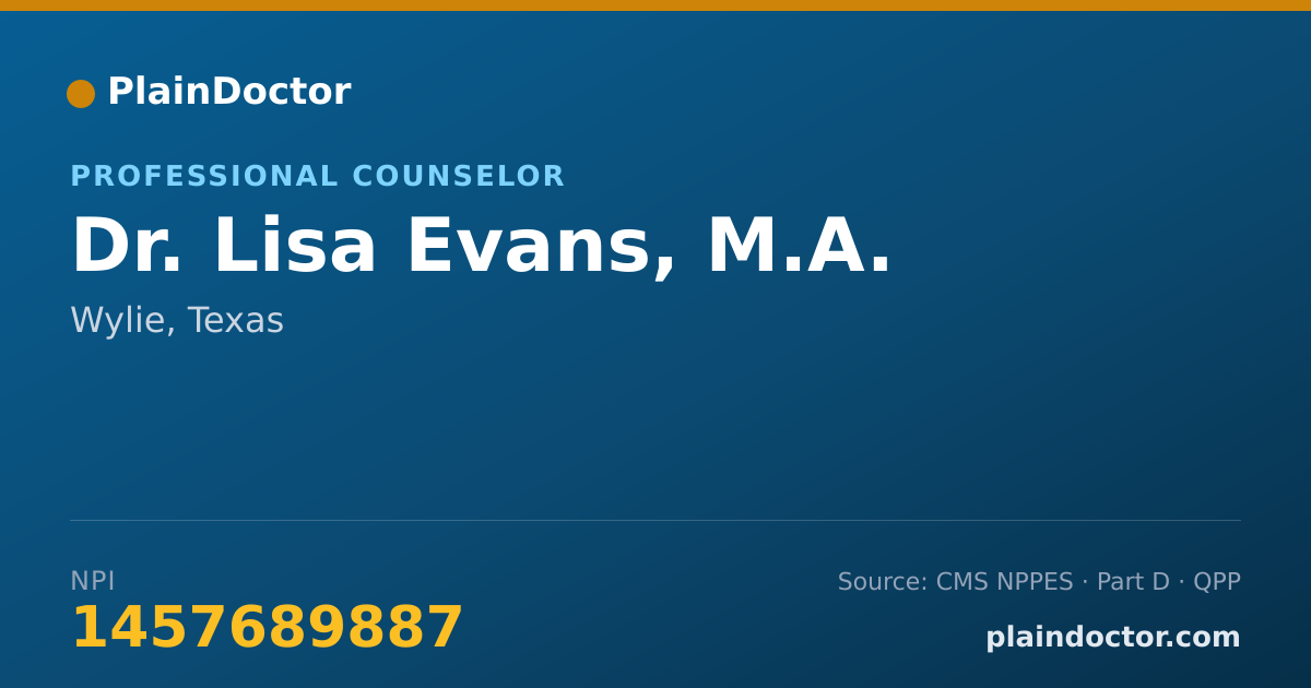 Shareable card for Lisa Evans, M.A. - Professional Counselor, Wylie, TX
