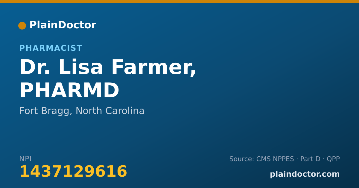 Shareable card for Lisa Farmer, PHARMD - Pharmacist, Fort Bragg, NC