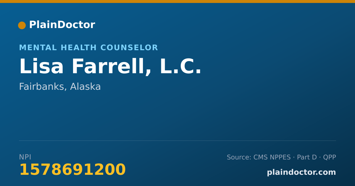 Shareable card for Lisa Farrell, L.C. - Mental Health Counselor, Fairbanks, AK