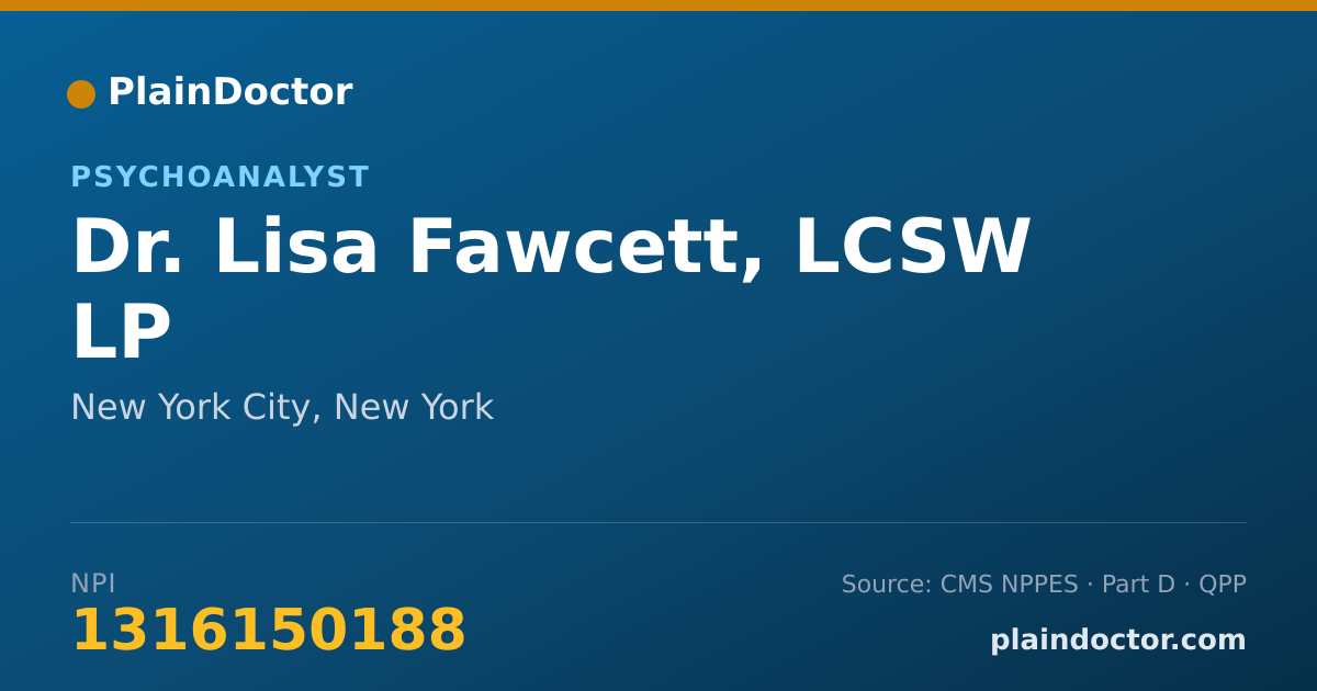 Shareable card for Lisa Fawcett, LCSW LP - Psychoanalyst, New York City, NY