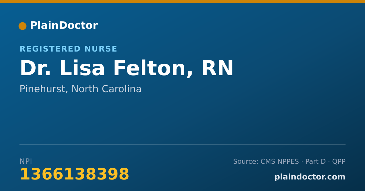 Shareable card for Lisa Felton, RN - Registered Nurse, Pinehurst, NC