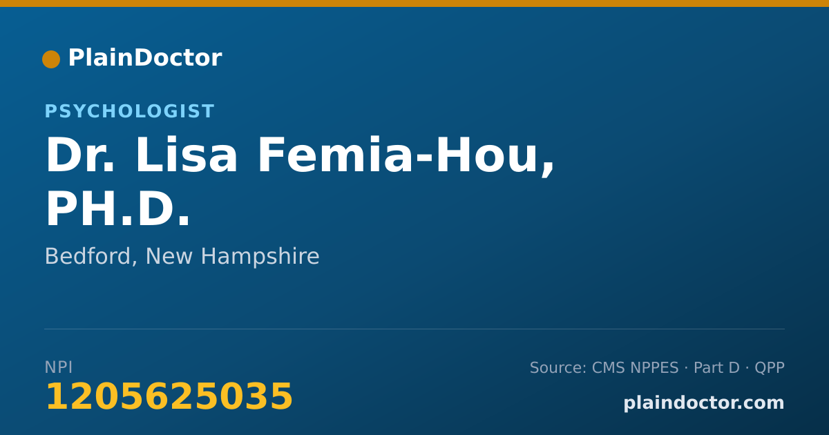 Shareable card for Lisa Femia-Hou, PH.D. - Psychologist, Bedford, NH
