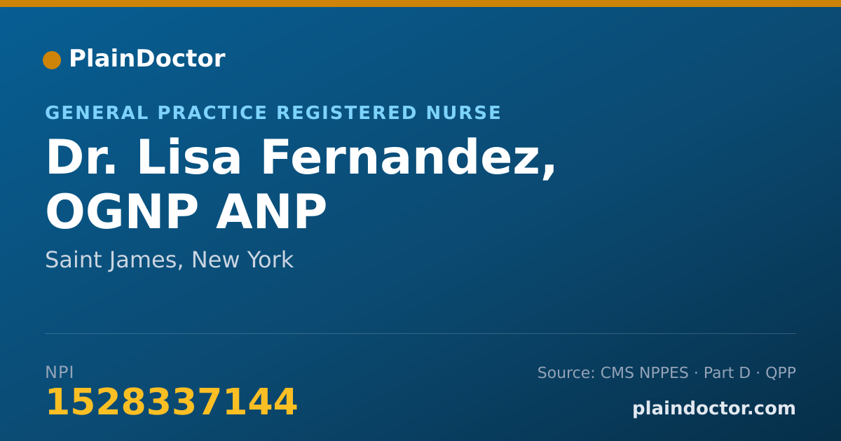 Shareable card for Lisa Fernandez, OGNP ANP - General Practice Registered Nurse, Saint James, NY
