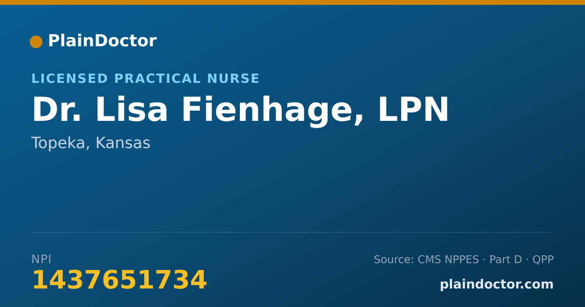 Shareable card for Lisa Fienhage, LPN - Licensed Practical Nurse, Topeka, KS