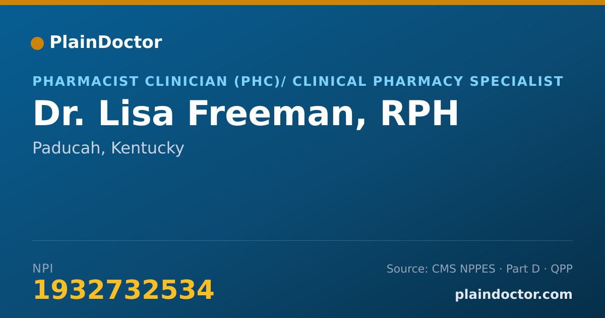 Shareable card for Lisa Freeman, RPH - Pharmacist Clinician (PhC)/ Clinical Pharmacy Specialist, Paducah, KY
