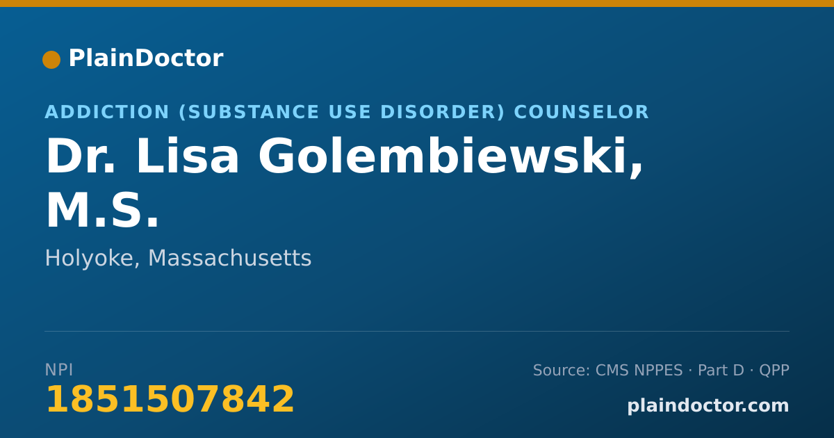 Shareable card for Lisa Golembiewski, M.S. - Addiction (Substance Use Disorder) Counselor, Holyoke, MA