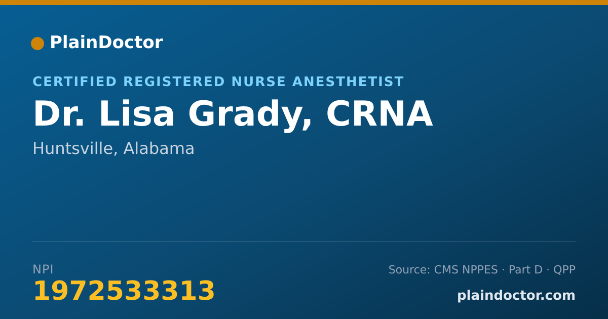 Shareable card for Lisa Grady, CRNA - Certified Registered Nurse Anesthetist, Huntsville, AL