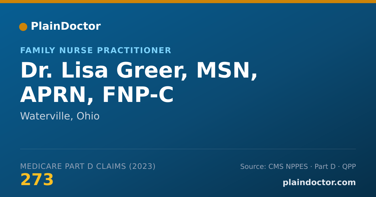 Shareable card for Lisa Greer, MSN, APRN, FNP-C - Family Nurse Practitioner, Waterville, OH