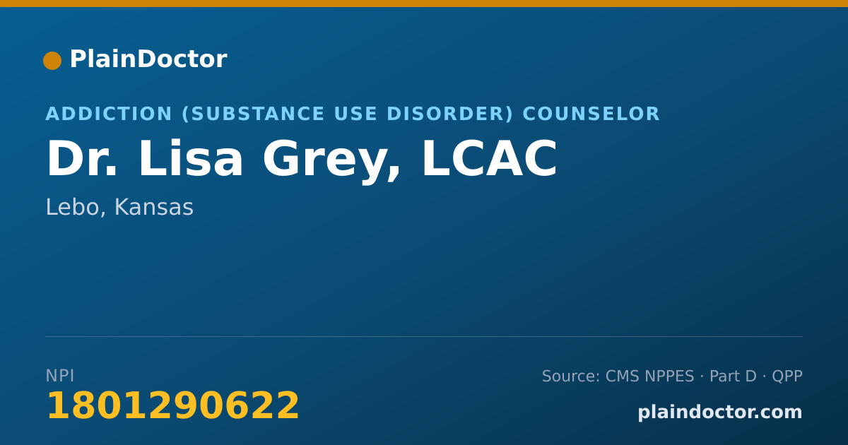 Shareable card for Lisa Grey, LCAC - Addiction (Substance Use Disorder) Counselor, Lebo, KS