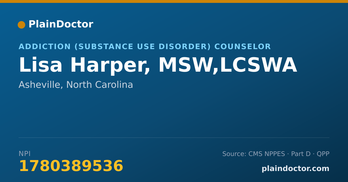 Shareable card for Lisa Harper, MSW,LCSWA - Addiction (Substance Use Disorder) Counselor, Asheville, NC