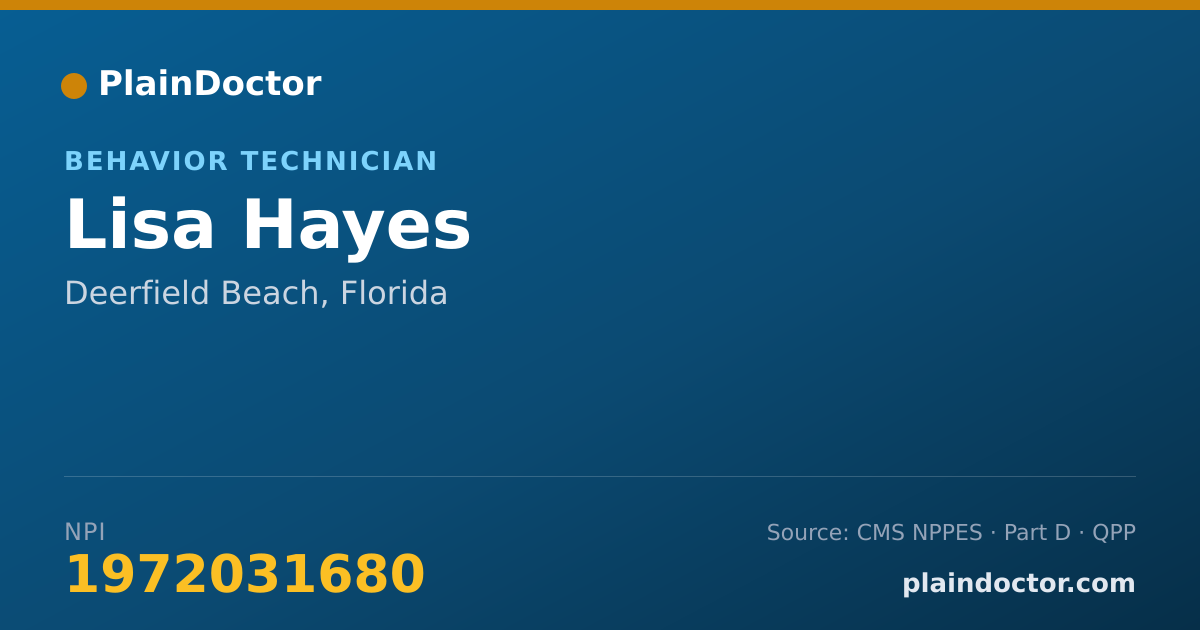 Shareable card for Lisa Hayes - Behavior Technician, Deerfield Beach, FL
