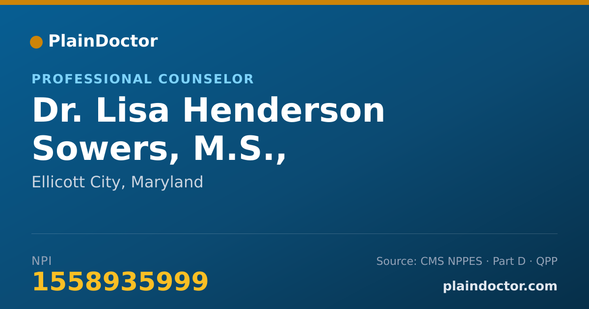 Shareable card for Lisa Henderson Sowers, M.S., M.A./AGS, LGPC - Professional Counselor, Ellicott City, MD