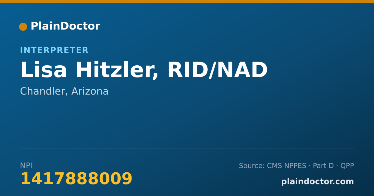 Shareable card for Lisa Hitzler, RID/NAD - Interpreter, Chandler, AZ