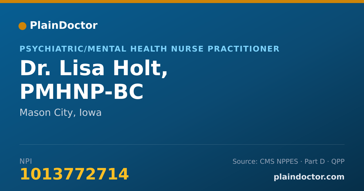 Shareable card for Lisa Holt, PMHNP-BC - Psychiatric/Mental Health Nurse Practitioner, Mason City, IA