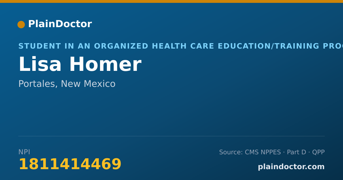 Shareable card for Lisa Homer - Student in an Organized Health Care Education/Training Program, Portales, NM