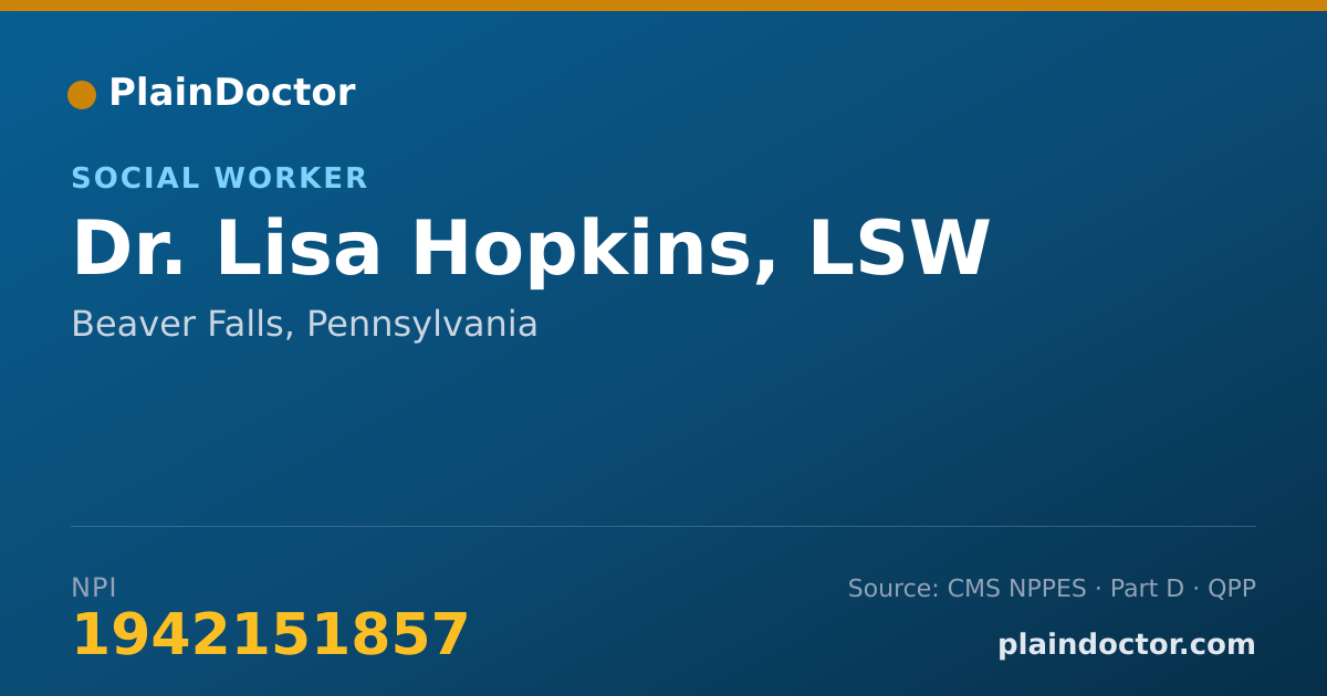 Shareable card for Lisa Hopkins, LSW - Social Worker, Beaver Falls, PA
