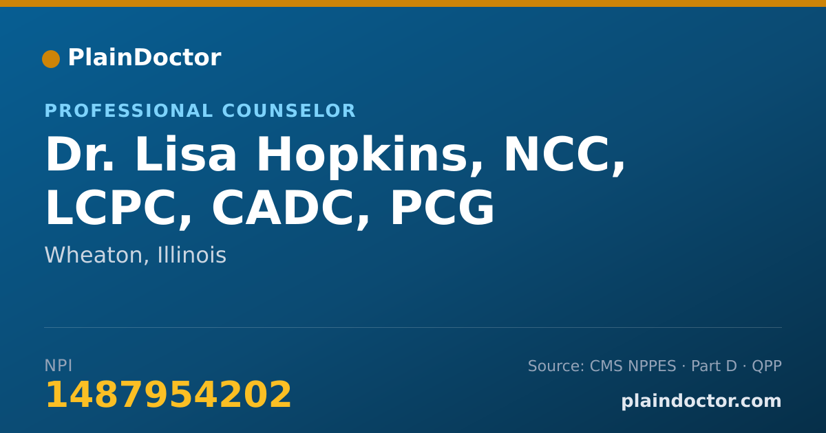 Shareable card for Lisa Hopkins, NCC, LCPC, CADC, PCG - Professional Counselor, Wheaton, IL