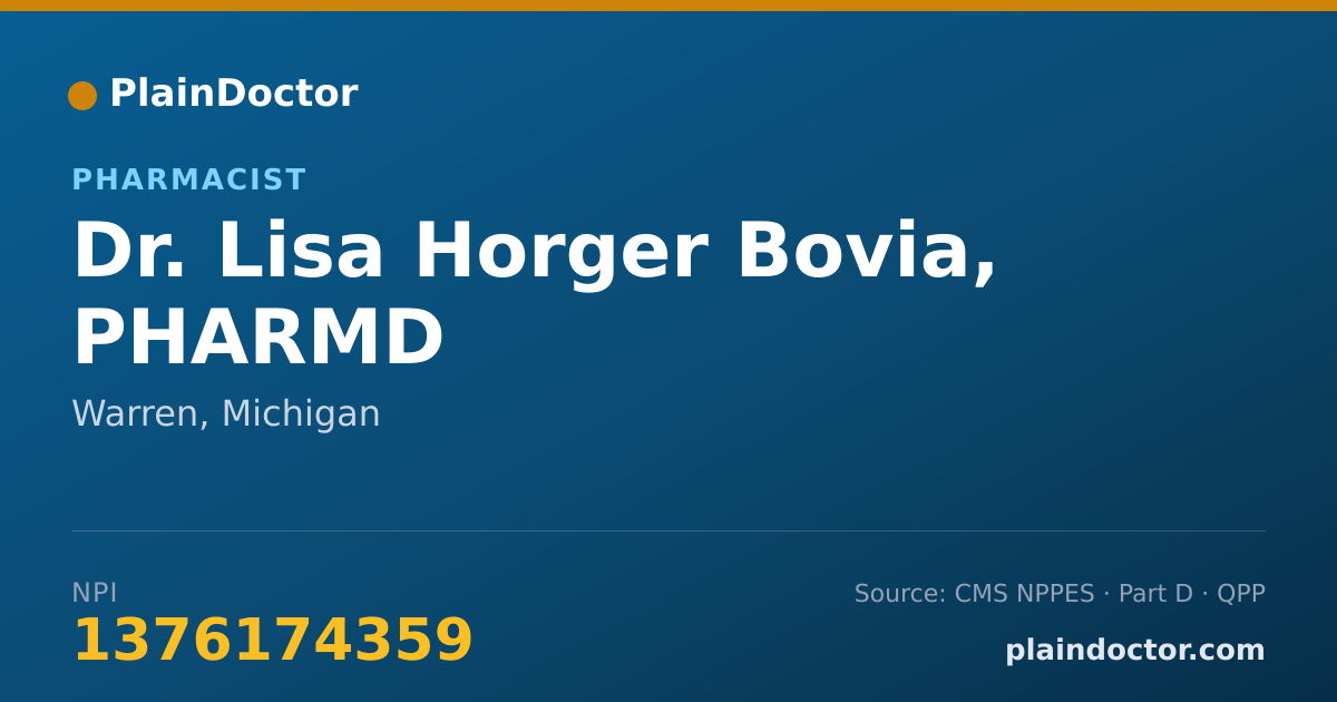 Shareable card for Lisa Horger Bovia, PHARMD - Pharmacist, Warren, MI