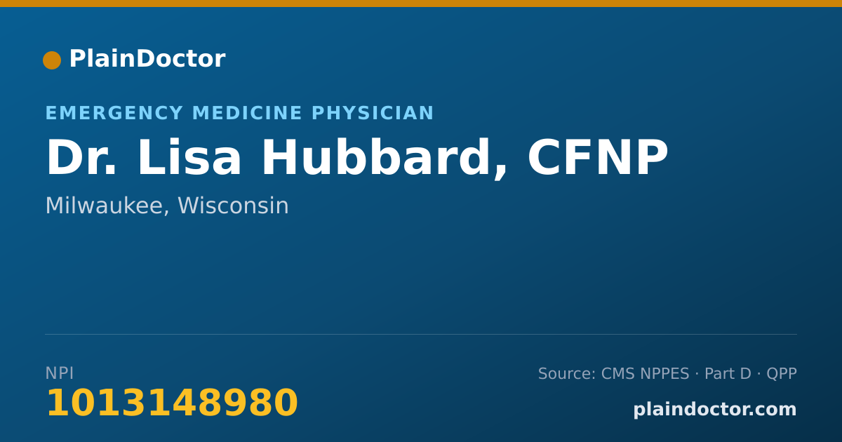 Shareable card for Lisa Hubbard, CFNP - Emergency Medicine Physician, Milwaukee, WI