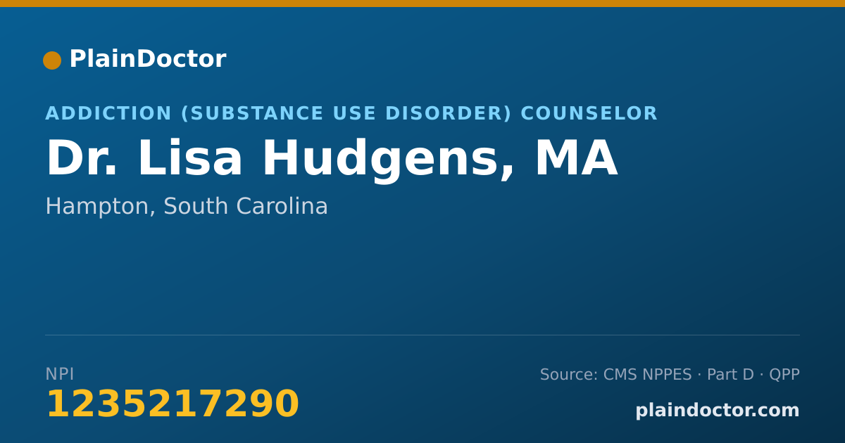 Shareable card for Lisa Hudgens, MA - Addiction (Substance Use Disorder) Counselor, Hampton, SC