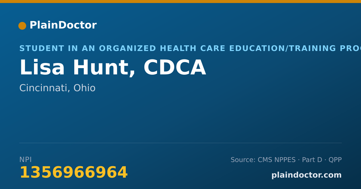 Shareable card for Lisa Hunt, CDCA - Student in an Organized Health Care Education/Training Program, Cincinnati, OH