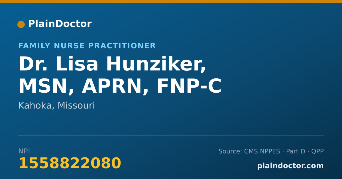 Shareable card for Lisa Hunziker, MSN, APRN, FNP-C - Family Nurse Practitioner, Kahoka, MO
