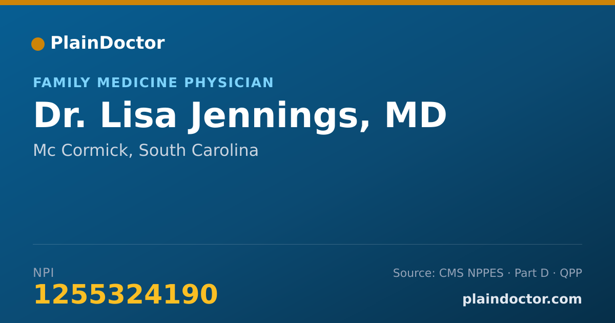 Shareable card for Lisa Jennings, MD - Family Medicine Physician, Mc Cormick, SC
