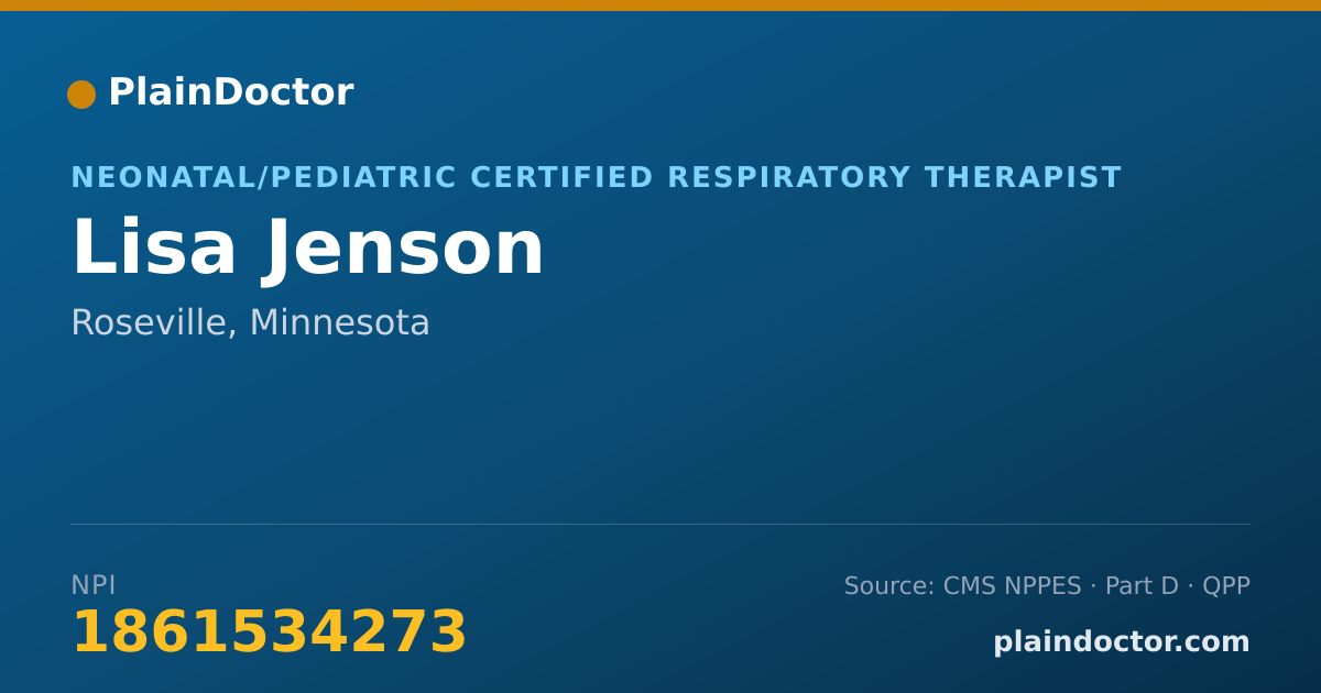 Shareable card for Lisa Jenson - Neonatal/Pediatric Certified Respiratory Therapist, Roseville, MN