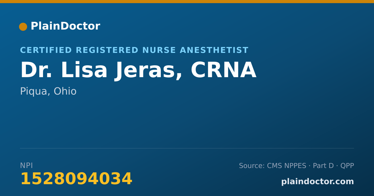 Shareable card for Lisa Jeras, CRNA - Certified Registered Nurse Anesthetist, Piqua, OH