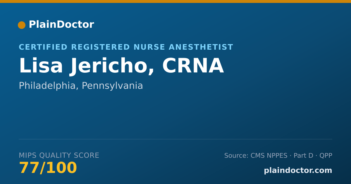 Shareable card for Lisa Jericho, CRNA - Certified Registered Nurse Anesthetist, Philadelphia, PA