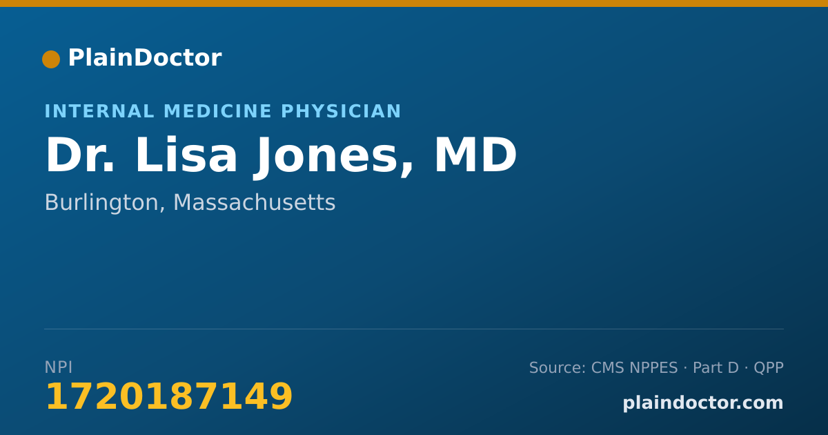 Shareable card for Lisa Jones, MD - Internal Medicine Physician, Burlington, MA