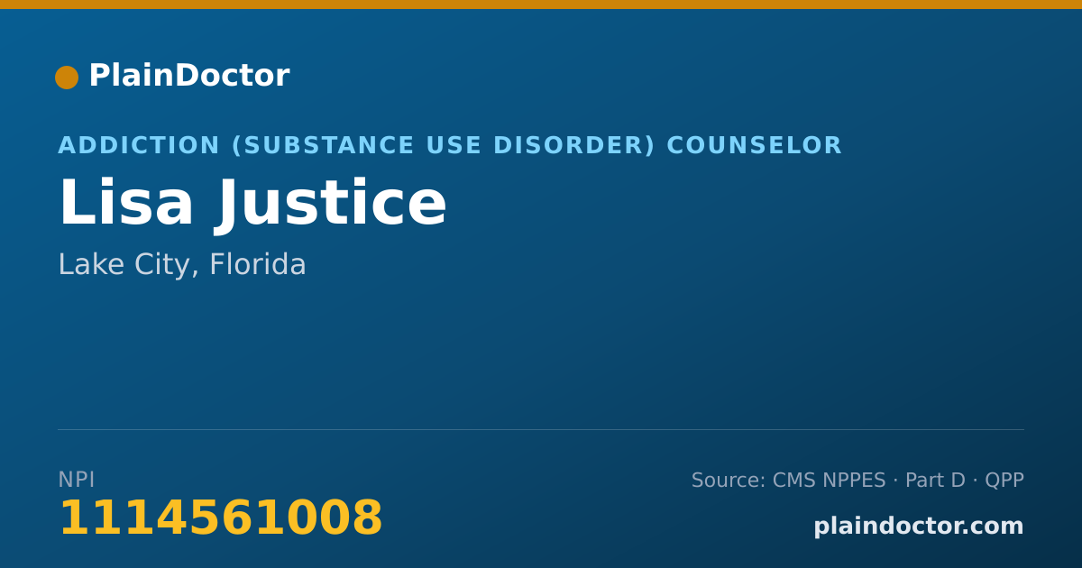Shareable card for Lisa Justice - Addiction (Substance Use Disorder) Counselor, Lake City, FL