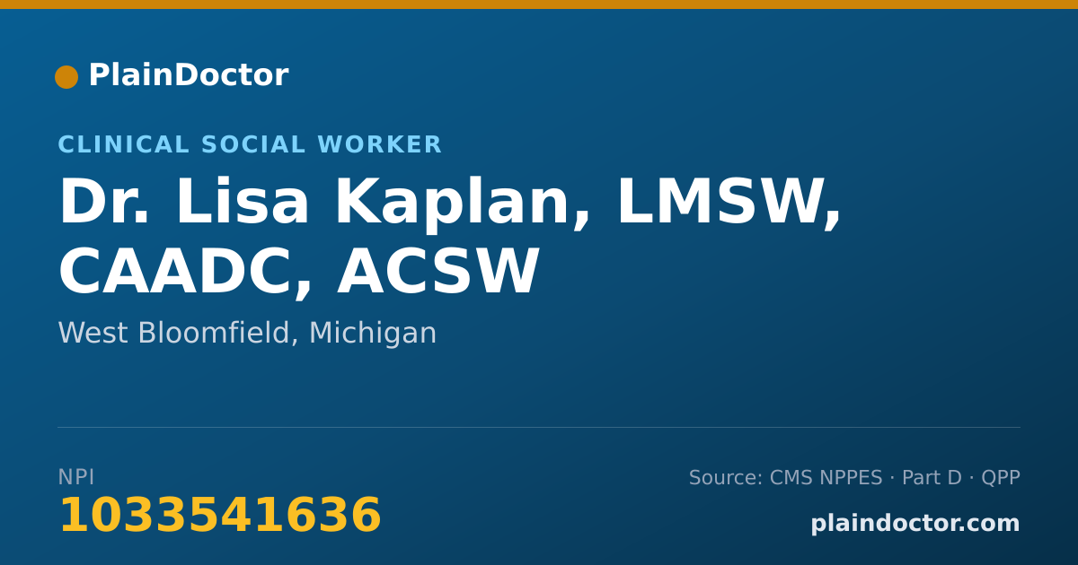 Shareable card for Lisa Kaplan, LMSW, CAADC, ACSW - Clinical Social Worker, West Bloomfield, MI