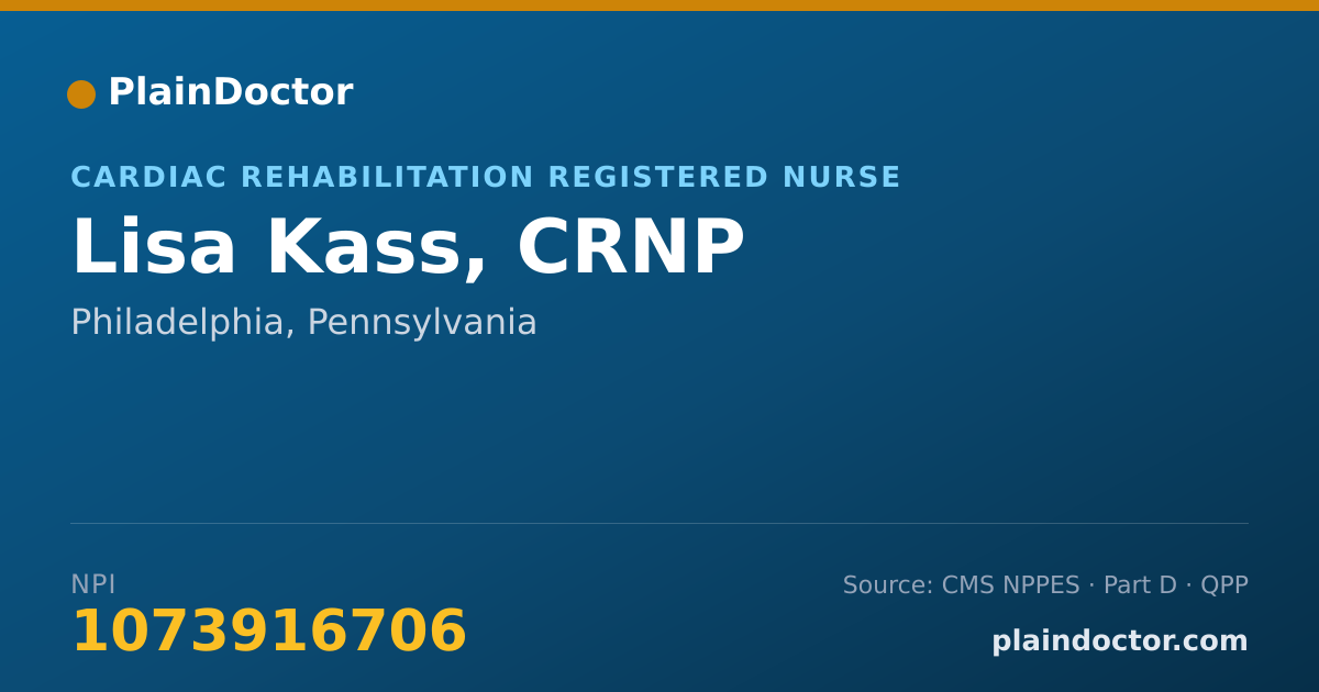 Shareable card for Lisa Kass, CRNP - Cardiac Rehabilitation Registered Nurse, Philadelphia, PA
