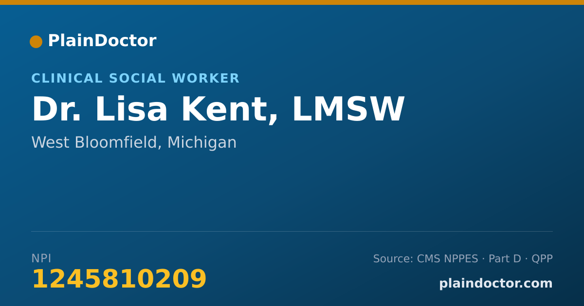 Shareable card for Lisa Kent, LMSW - Clinical Social Worker, West Bloomfield, MI