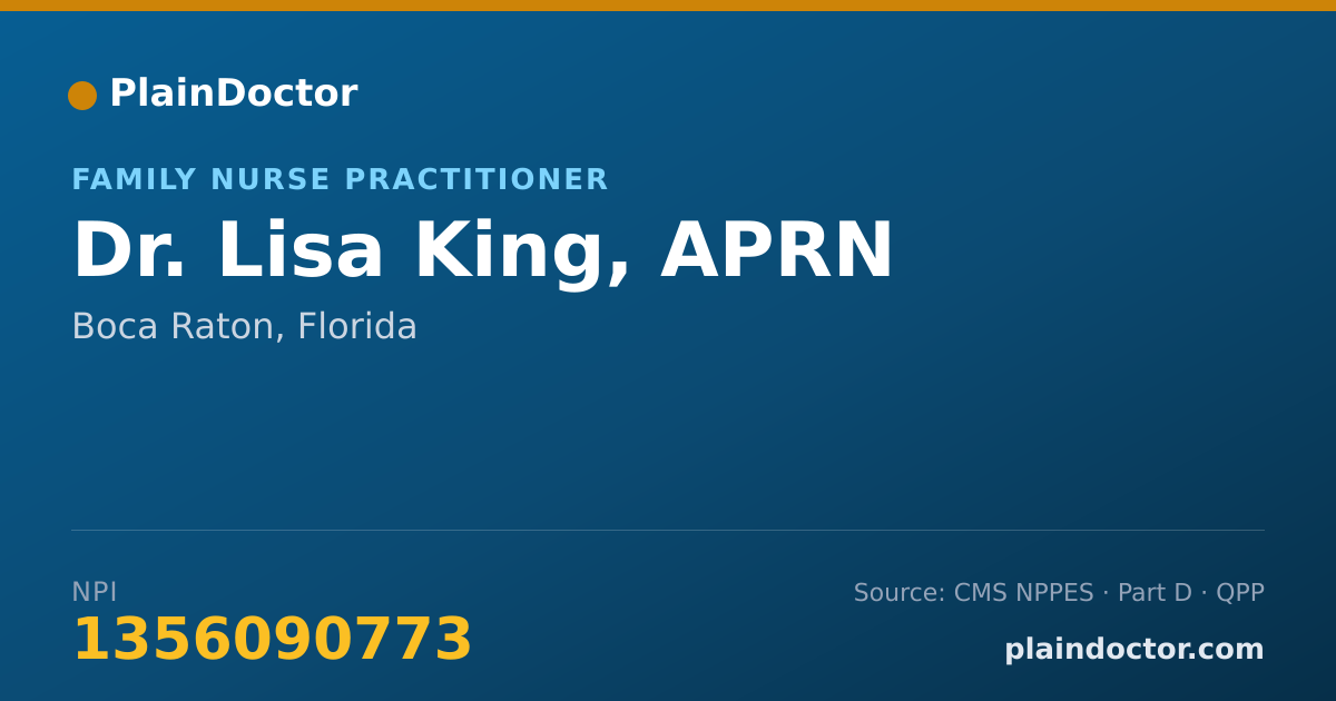 Shareable card for Lisa King, APRN - Family Nurse Practitioner, Boca Raton, FL