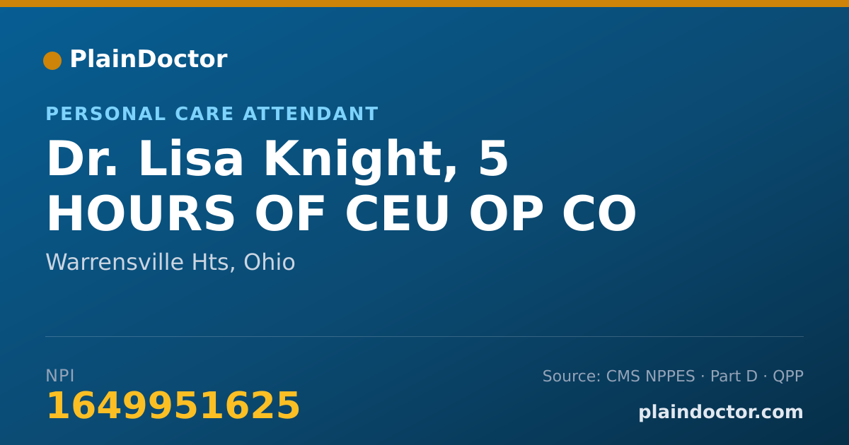 Shareable card for Lisa Knight, 5 HOURS OF CEU OP CO - Personal Care Attendant, Warrensville Hts, OH