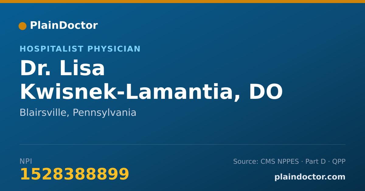 Shareable card for Lisa Kwisnek-Lamantia, DO - Hospitalist Physician, Blairsville, PA