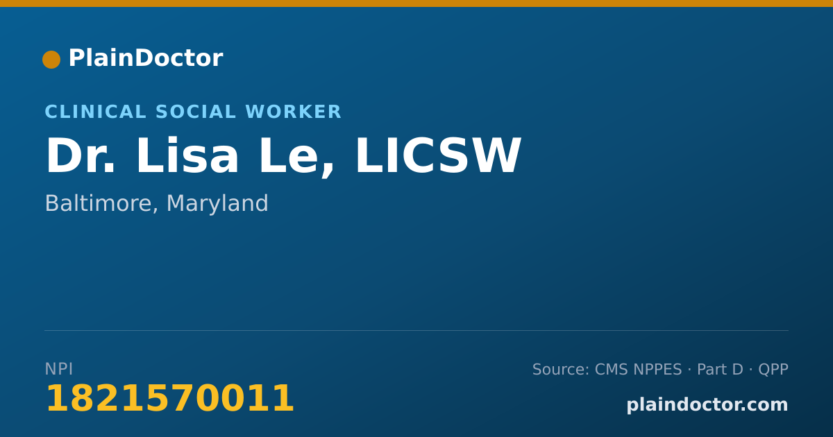 Shareable card for Lisa Le, LICSW - Clinical Social Worker, Baltimore, MD
